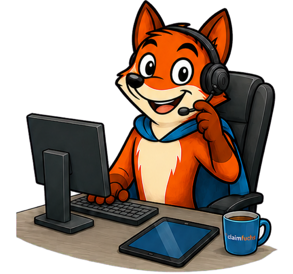 Unser Fuchs an einem Schreibtisch mit Headset